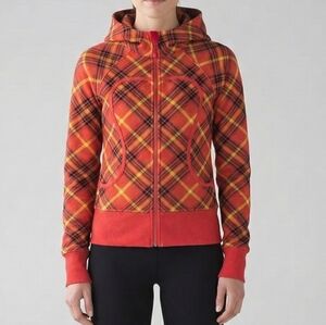 Lululemon Vintage Scuba Orange Plaid Zip-Up Hoodie
